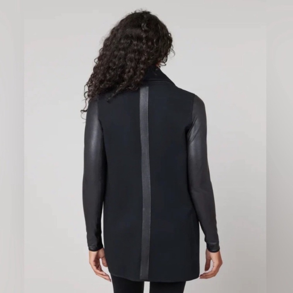 SPANX Faux Leather Convertible Jacket Black Coat Open Front Snap Womens 3X - Picture 2 of 7
